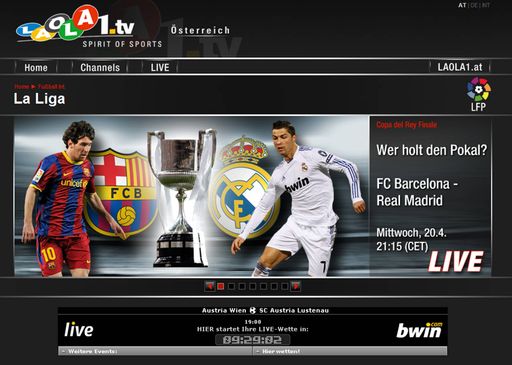 Internet-Übertragung Real Madrid - FC Barcelona auf www.laola1.tv erneut Riesenerfolg