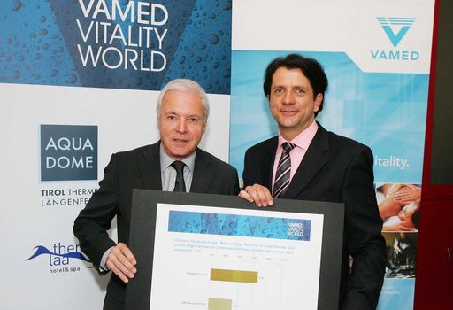  http://pressefotos.at/m.php?g=1&u=68&dir=201104&e=20110428_v&a=event
(Im Bild v.l.n.r.) Kommrat Gerhard Gucher (Direktor der VAMED Vitality World) und Mag. Ludwig Bichler (Konzernsprecher der VAMED) freuen sich über die Ergebnisse des Thermenreport 2011. Die Österreicher sind treue Thermen-Fans: Über 86 Prozent (2010: 87%) geben an, heuer "genau so oft" oder "öfter" in eine Therme zu gehen als letztes Jahr.