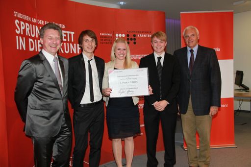 Vorschau Bild von Personen v.l.n.r.: Christian Forstner/Bank Austria; Mayer Benedikt; Neuhuber Sandra; Sebastian Dewanger; Erich Leitner/FH Kärnten