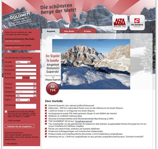  Die Destinationen Alta Badia und Gröden setzten in der vergangenen Wintersaison auf Online-Marketing aus dem Hause Tiscover.