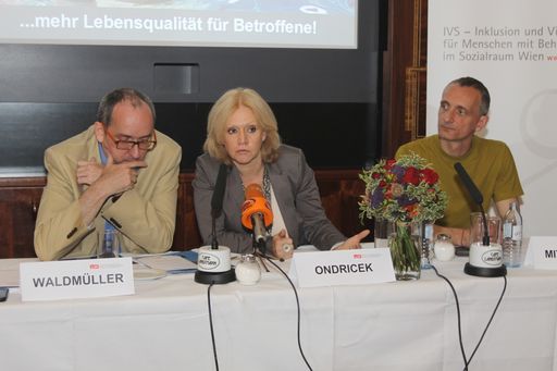 : Im Bild v.l.n.r.: Wolfgang Waldmüller, Vorstand IVS Wien und Geschäftsführer HABIT - Haus der Barmherzigkeit, Marion Ondricek, Vorstand IVS Wien und Geschäftsführerin BALANCE - Leben ohne Barrieren, Robert Mittermair, Vorstandssprecher IVS Wien und Geschäftsführer LOK - Leben ohne Krankenhaus.