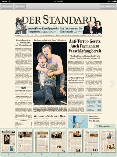 Vorschau Bild von Mit einem völlig neuen Interface präsentiert sich derStandard.at in seiner neuen App iStandard+. Diese App kombiniert die Nachrichten in Echtzeit von derStandard.at und die tägliche Ausgabe von DER STANDARD als E-Paper.