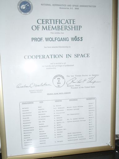 Vorschau Bild von Originalurkunde NASA - Die Sternwarte Sandl ist eine der 14 Stationen des Solar Flare Watch-Programms der NASA.