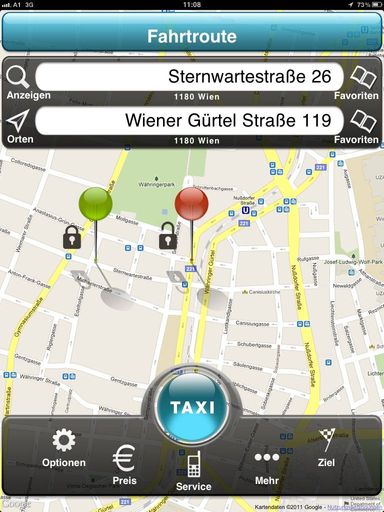 Mit der neuen Taxi-App kann man sich vorab die Fahrtroute anzeigen lassen