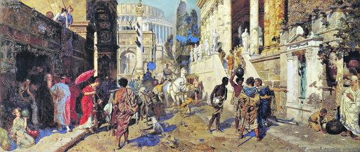 Vorschau Bild von Maler: ROTHAUG, Alexander 1870 - 1946; Römische Straße / Öl auf Leinwand, 55 x 129 cm