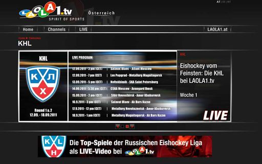 Eishockey total: Die KHL und LAOLA1.tv starten LIVE-Streaming.