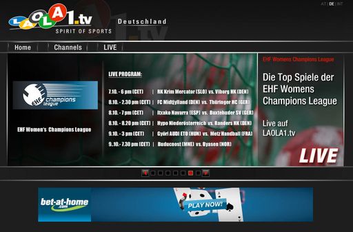 Das LIVE-Programm auf www.laola1.tv wird um die bedeutendsten Handball-Ligen der Welt erweitert: Die EHF Champions League, das Aushängeschild des europäischen Damen-Handballs, die spanische Liga ASOBAL und die Toyota Handball Bundesliga sind ab sofort als kostenlose LIVE-Streams in ausgewählten Ländern bei LAOLA1.tv zu sehen.