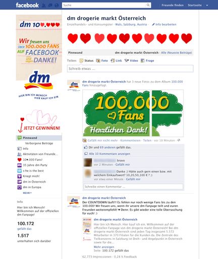 Screenshot von www.facebook.com/dmOesterreich