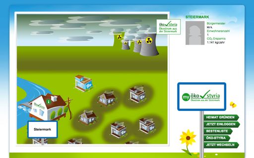  Im öko-styria Online-Spiel gilt es umweltverschmutzenden Strom zu bekämpfen (www.my.oeko-styria.at).