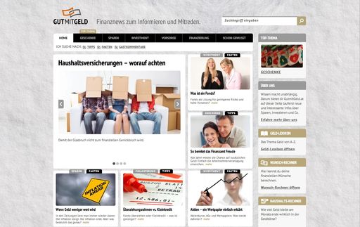 Vorschau Bild von Die Startseite der neuen Finanzplattform GutmitGeld.at