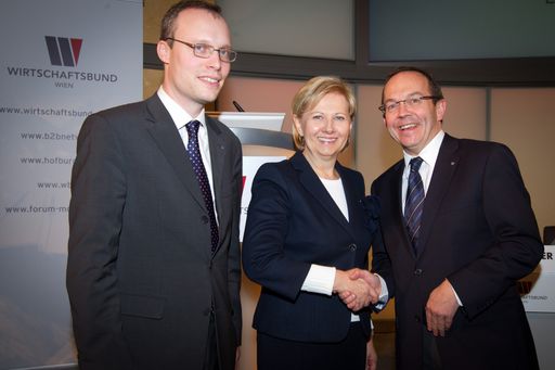v.l.n.r. Direktor des Wirtschaftsbundes Wien Dr. Alexander Biach, Obfrau des Wirtschaftsbundes Wien KommR Brigitte Jank, Direktor des österreichischen Wirtschaftsbundes Peter Haubner;