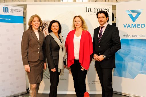 Im Bild v.l.n.r.: Dr. med. Gabrielle Dienhart-Schneider, Univ. Prof. Dr. Karin Gutiérrez-Lobos, Prof. Dr. Alexandra Kautzky-Willer, Mag. Ludwig Bichler, MBA