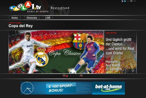 Der 1. Akt des "Copa Clasicos" auf www.laola1.tv und auf mobilen Endgeräten (iPhone/iPad) zog erneut hunderttausende Zuseher in seinen Bann. Den 2:1 Sieg von Messi und Co. verfolgten im deutschsprachigen Raum insgesamt 354.785 Zuseher (Unique Client IPs) innerhalb von 90 Minuten.