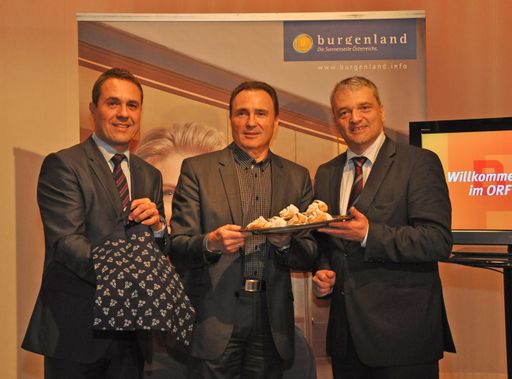 Burgenland Tourismus-Direktor Mario Baier, Kulturlandesrat Helmut Bieler und ORF-Landesdirektor Karlheinz Papst präsentieren die Kulturschätze des Burgenlandes.