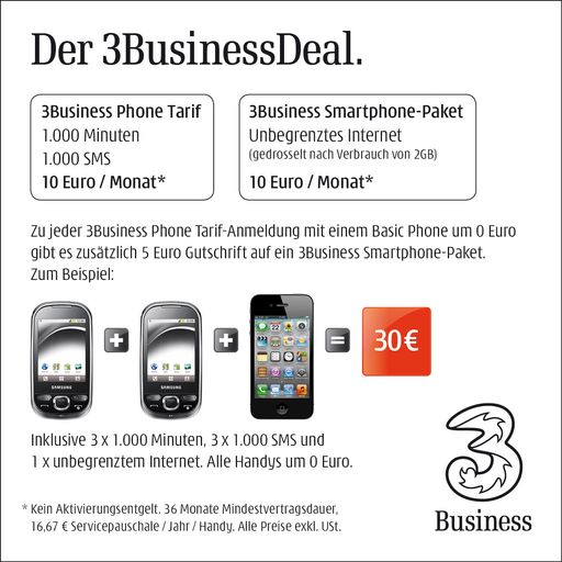 Beste Leistung zum besten Preis speziell für Österreichs Klein- und Mittelbetriebe - 3 startet mit 3BusinessDeal durch und mischt den Geschäftskunden-Markt auf.