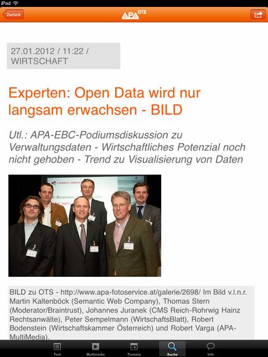 Vorschau Bild von Die neuesten Presseaussendungen auch unterwegs bequem empfangen - das ermöglicht die kostenlose APA-OTS-App. iPhone-User können damit mobil optimiert auf sämtliche Inhalte zugreifen, die über Österreichs größten Verbreiter von Presseinformationen ausgesendet werden.