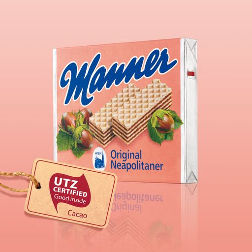 Im Klassiker, der Manner-Schnitte, ist ab sofort 100% nachhaltiger UTZ Kakao.
