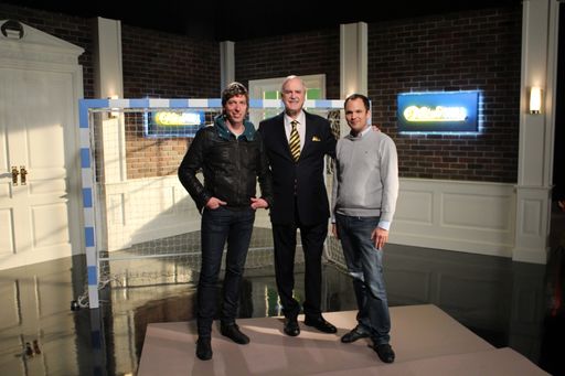  Thomas Schmidbauer, gf. Ges. Fessler Schmidbauer, John Cleese, Wilhelm Huber, Head of International Marketing, William Hill (v.l.) bei den Dreharbeiten in LA.