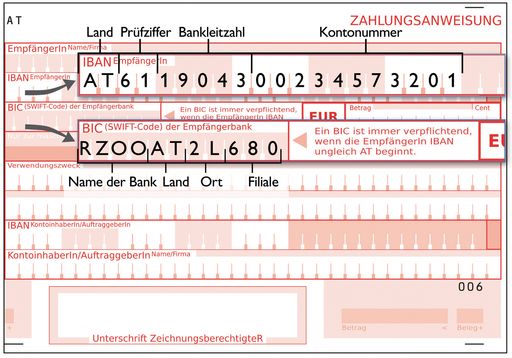 Die Zahlungsanweisung ist der neue Überweisungsbeleg des einheitlichen Euro-Zahlungsverkehrsraums (SEPA) - mit Ausfüllhilfe für BIC und IBAN