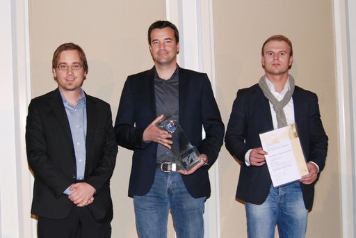 Christian Mairitsch (Zell am See/Kaprun), Roland Dessovic und Stefan Gruber (beide elements) bei der Verleihung des T.A.I. Werbe Grand Prix 2011/2012 im Hilton Vienna.