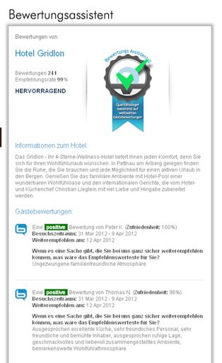  Das "BewertungsAssistent - Widget", ein Qualitätssiegel, das sämtliche Bewertungen aus dem ncm-BewertungsAssistent 2 transparent auf der Hotel-Webseite darstellt und gleichzeitig hilft, die Buchungen auf der eigenen Website zu realisieren.
