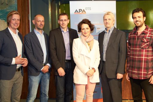 http://www.apa-fotoservice.at/galerie/2958 Im Bild v.l.n.r.: Moderator Alexander Raffeiner, Marcus Hebein (APA-MultiMedia), Georg Klauda (Goldbach Audience Austria), Kristina Benkotic (WirtschaftsBlatt), Peter Morawetz (Albatros Media/MMflash) und Michael Baumgartner (TreeTop Advertising)