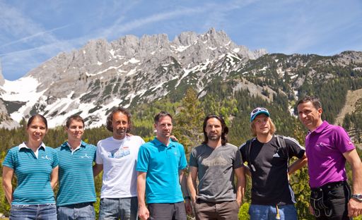 v.l.n.r.: Dr. Nicole Stern, Geschäftsführerin Regionalmanagement Imst; Mag. Ulrich Huber, Projektleiter Climbers Paradise, Tirol Werbung; Mag. Lucky Rauscher, Geschäftsführer SAAC; MMag. Lukas Krösslhuber, Geschäftsführer Tourismusverband Wilder Kaiser.Alexander Huber; Guido Unterwurzacher; Josef Margreiter, Geschäftsführer Tirol Werbung.