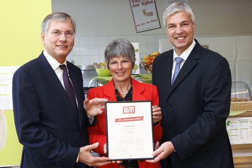 Minister Alois Stöger, Direktorin Regina Niedermayer, GOURMETGROUP-Geschäftsführer Herbert Fuchs
