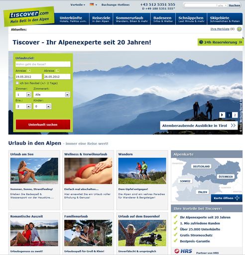  Seit letzter Woche präsentiert sich das Alpenportal Tiscover.com im neuen Look.