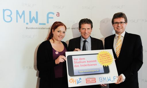 ÖH-Vorsitzende Wulz, Minister Töchterle, Vizerektor Polaschek