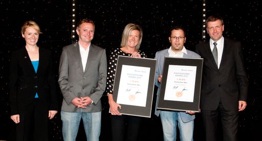 Vorschau Bild von Asfinag Award Verleihung,  v.l.n.r.:  Mag. Stefanie Grafenauer (Asfinag), Thomas Baldauf, Michaela Aschbacher, Patrick Prantl (Trofana Tyrol), Dr. Klaus Schierhackl (Asfinag)