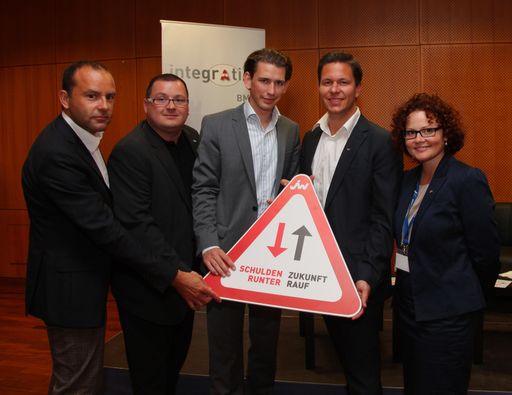 Vorschau Bild von v.l.n.r.: Thomas Url (JW), Walter Seemann (JW), Staatssekretär Sebastian Kurz, Markus Roth, JW-Bundesgeschäftsführerin Elisabeth Zehetner
