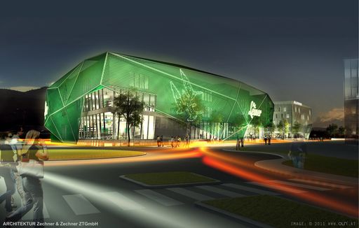 Vorschau Bild von Die hinterleuchtete Fassade - auch bei Nacht ein Blickfang.