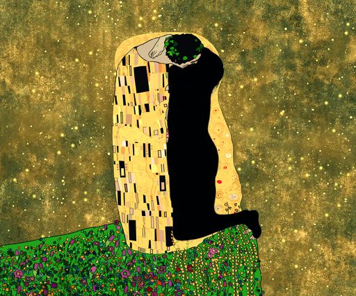 Vorschau Bild von Ein Tänzer ist Teil des bekannten Gemäldes von Klimt: "Der Kuss"