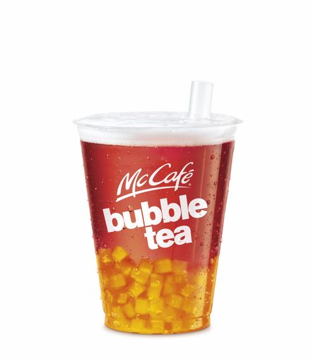 Der neue Bubble Tea von McDonald's Österreich in
der Kombination "Red Passion" (White Tea + Granatapfel +
Passionfruit Jelly)