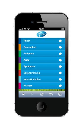  Startseite der mobilen Webseite von Pfizer
Österreich m.pfizer.at