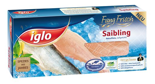 Vorschau Bild von Neuzugang im Tiefkühlregal: Iglo "FangFrisch"
Saibling aus klaren Alpengewässern.