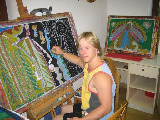 Vorschau Bild von Christoph Eder, ein Künstler aus dem
Atelier/Diakonie de La Tour für 25 Jahre SIRIUS-Zündholzaktion für
"Licht ins Dunkel"