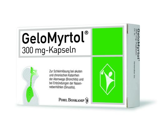 Vorschau Bild von GeloMyrtol(R) Kapseln wirken als effektiver
Verstärker der mukoziliären Clearance. Zäher Schleim wird gelöst,
die Produktion von dünnflüssigerem Sekret gefördert und der
Abtransport des Schleims verbessert.