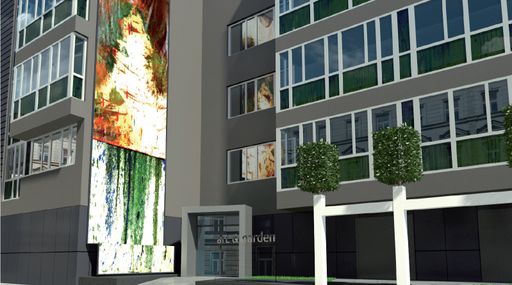  "art&garden" - ein gelungenes Refurbishment der
ehemaligen PVA im Wiener Karmeliterviertel. Prof. Hermann Nitsch hat
im Auftrag des Immobilienentwicklers Aucon Real Estate Group auch
dieses Gebäude mit seinen beeindruckenden Schüttbildern gebrandet.
