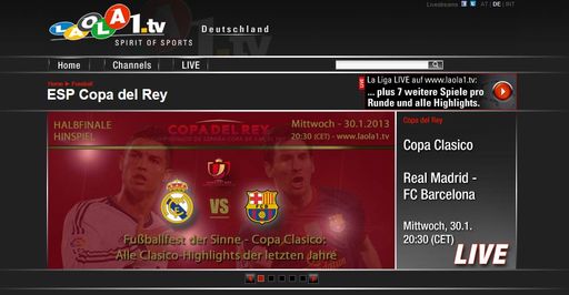 Die Clásico-Wochen können beginnen: Copa del
Rey-Halbfinale Real Madrid gegen FC Barcelona als LIVE-Stream auf
www.laola1.tv