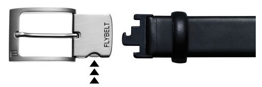 Vorschau Bild von Die Flybelt-Träger unter den Flugreisenden müssen
ihren Gürtel nämlich nicht aus den Hosenschlaufen ziehen, sondern
trennen mit einem Handgriff einfach nur die Gürtelschnalle - die
innovative FlyClick - vom Gürtel.