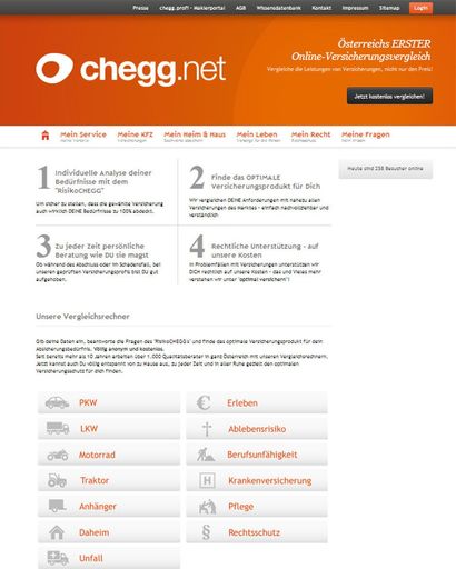  "Der neue Endverbraucher-Service von chegg.net
ermöglicht allen Konsumenten erstmals den Vergleich tatsächlicher
Versicherungsleistungen"