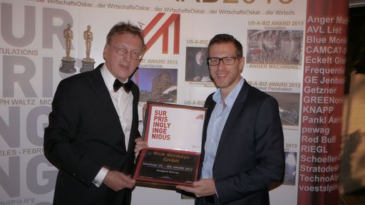  Blue Monkeys v.l.n.r. Dr. Rudolf Thaler,
Wirtschaftsdelegierter Wirtschaftskammer Österreich
Außenwirtschaftscenter Los Angeles und Harald Trautsch, CEO von
everbill und Mitbegründer von Blue Monkeys.