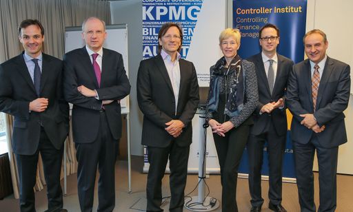 http://www.apa-fotoservice.at/galerie/3983/ Im Bild
v.l.n.r.: Dr. Günther Hirschböck, Director, KPMG Austria AG,
Wirtschaftsprüfer und Steuerberater; Mag. Werner Fleischer, Mitglied
des Vorstands, VERBUND Trading AG; Dr. Christian Kreuzer,
Geschäftsführer, Controller Institut; Mag. Gabriele Lehner,
Partnerin, KPMG Austria AG, Wirtschaftsprüferin und Steuerberaterin,
Fachbeirat des CIFRSA; Mag. Stefan Maxian, CFA, Head of Department
Company Research, Raiffeisen Centrobank; Mag. Helmut Kerschbaumer,
CPA, Partner, KPMG Austria AG, Wirtschaftsprüfer und Steuerberater.