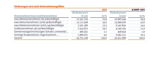 Vorschau Bild von Tabelle "Förderungen 2012 nach Unternehmensgrößen"