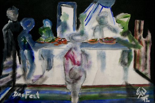 Vorschau Bild von "Das Fest", datiert 11. Juni 2012, Acryl auf
Leinwand, 40x30cm, Querformat