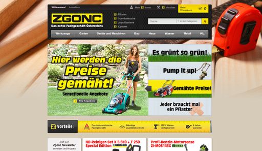 Startseite des ZGONC-Online-Shop