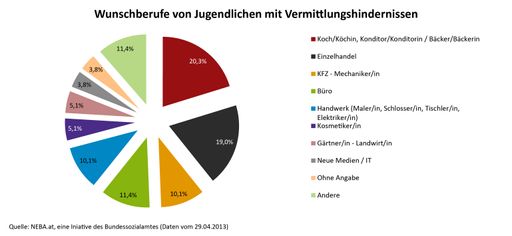 Vorschau Bild von Bereits 400 Schnupperangebote des NEBA-Netzwerks
http://www.neba.at in 12 Wachstumsbrachen für Jugendliche mit
Benachteiligungen in ganz Österreich, noch vor offiziellem Start der
einmaligen Arbeitsmarktinitiative.