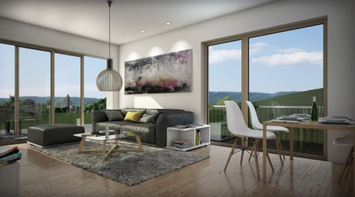  Wohn- /Essbereich: Eingebettet in die sanften
Hügel des steirischen Weinlandes, und in unmittelbarer Nachbarschaft
zum Designhotel LOISIUM Wine & Spa Resort Südsteiermark, entstehen
30 Eigentumswohnungen.